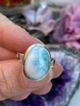 Larimar oval cabochon ring s6 SSGJ32 - Nature's Magick