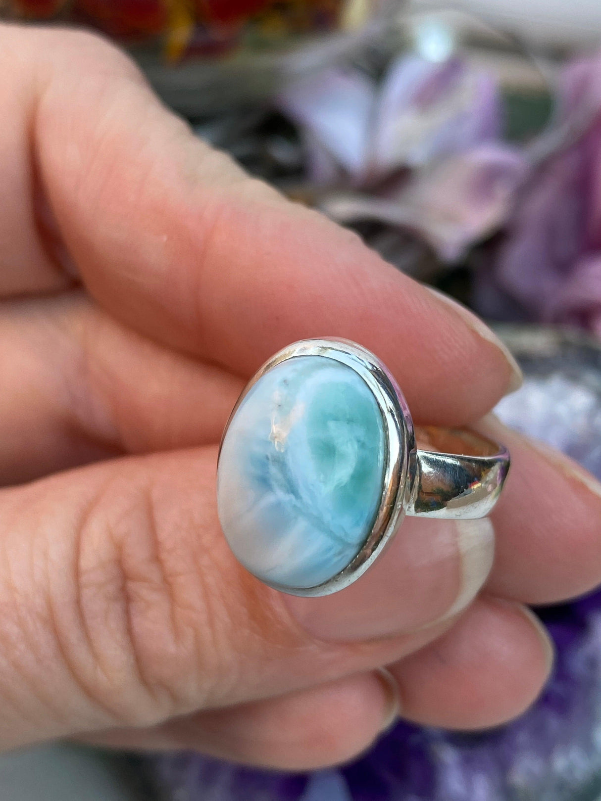 Larimar oval cabochon ring s6 SSGJ32 - Nature's Magick