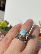 Larimar oval cabochon ring with detailed banding s6 KRGJ243 - Nature's Magick