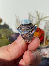 Larimar oval cabochon ring with detailed banding s6 KRGJ243 - Nature's Magick