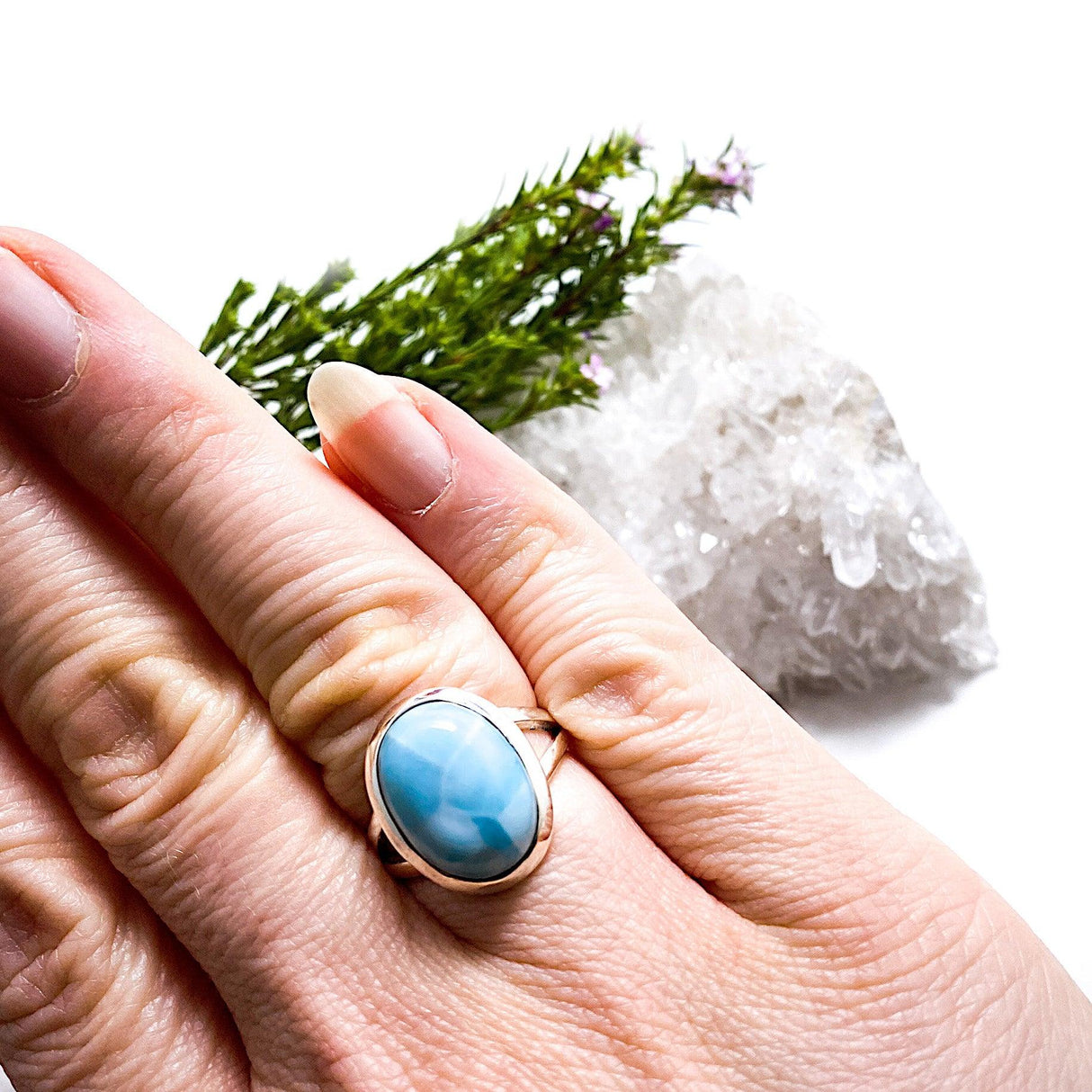 Larimar oval ring s.8 KRGJ1373 - Nature's Magick