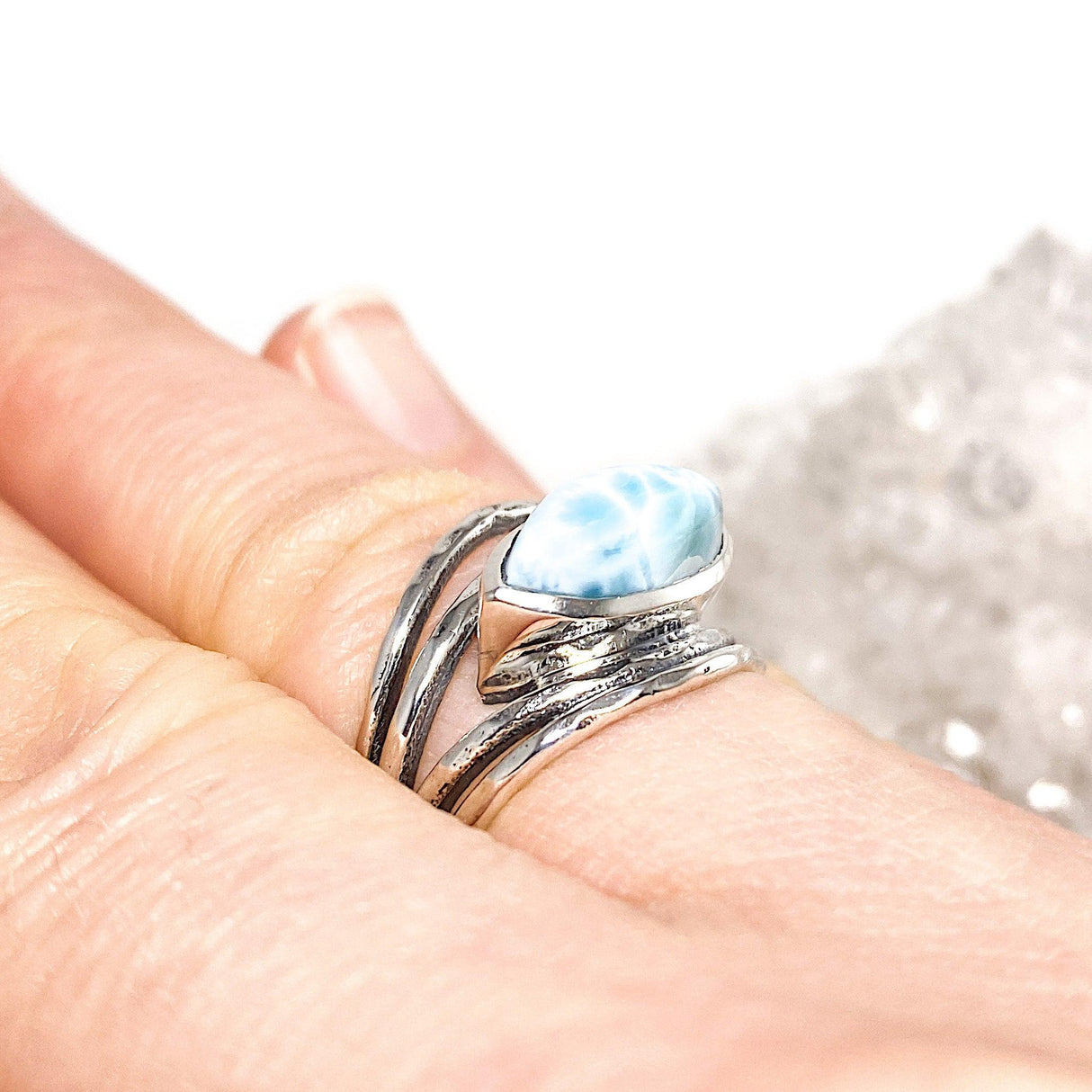 Larimar quad band ring s.7 KRGJ1780 - Nature's Magick