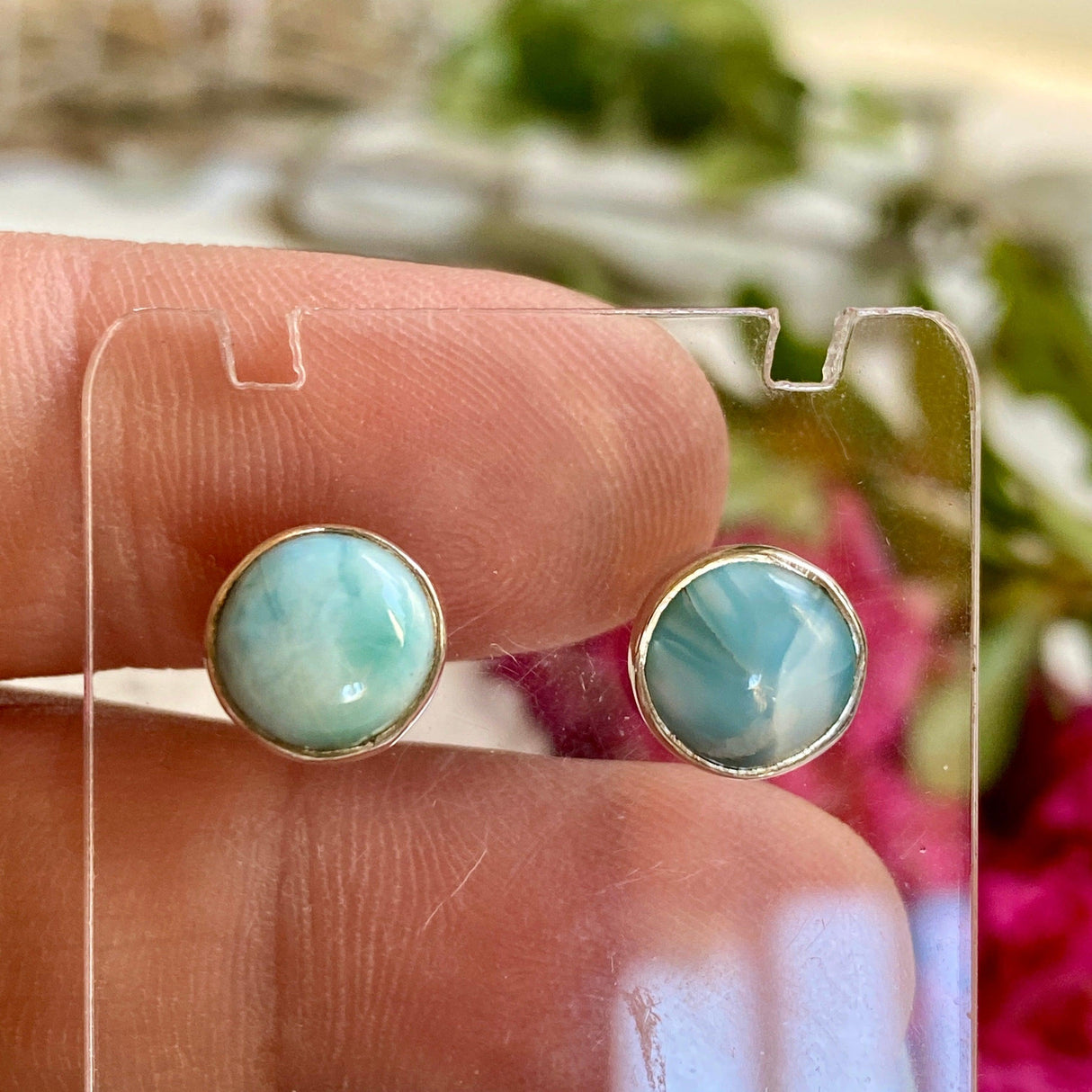 Larimar round studs KEGJ1003 - Nature's Magick