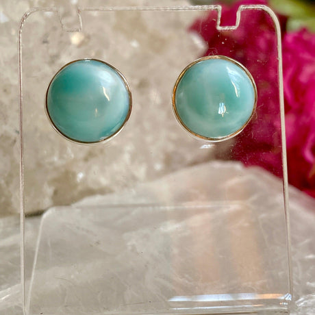 Larimar round studs KEGJ1004 - Nature's Magick