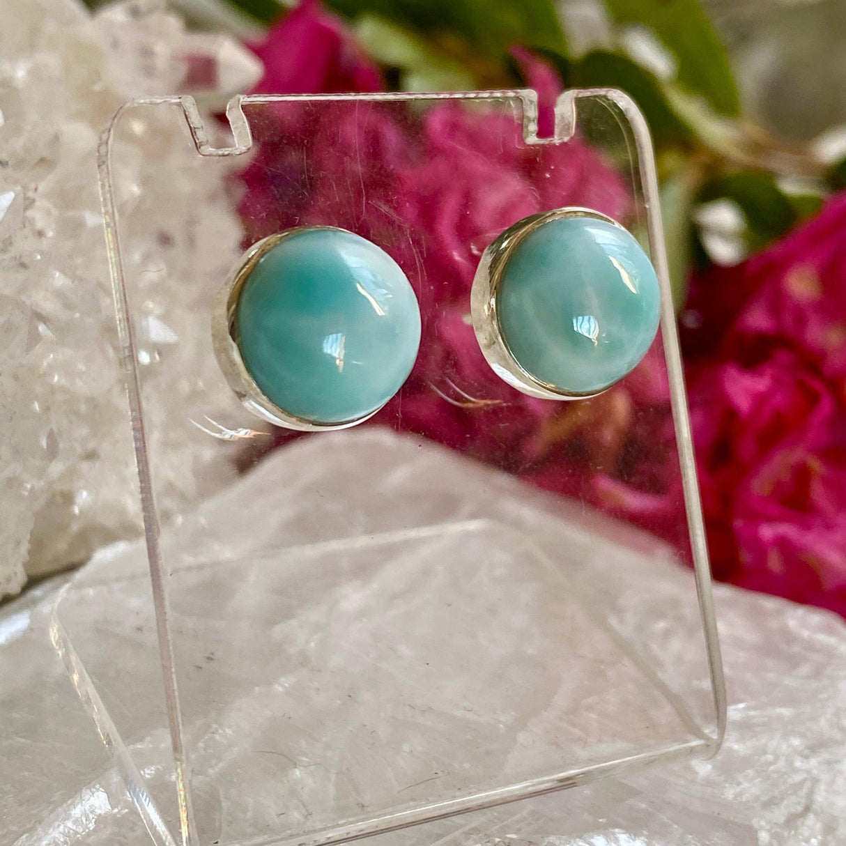 Larimar round studs KEGJ1004 - Nature's Magick