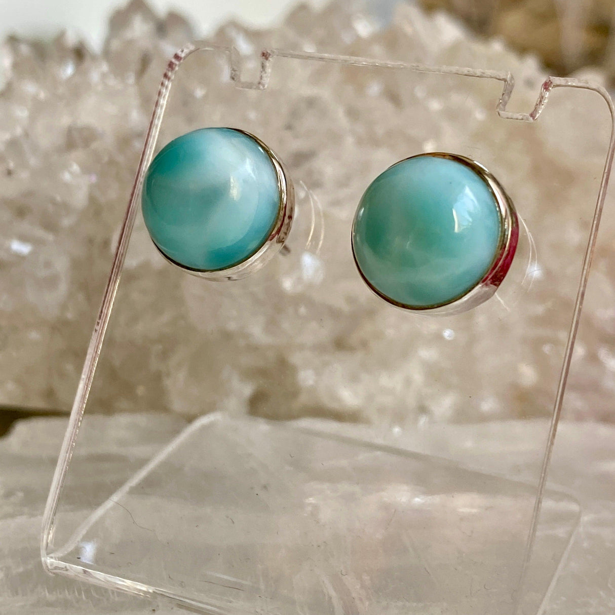 Larimar round studs KEGJ1004 - Nature's Magick