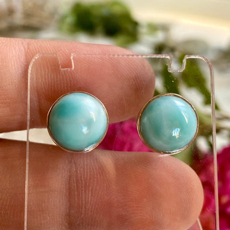 Larimar round studs KEGJ1004 - Nature's Magick