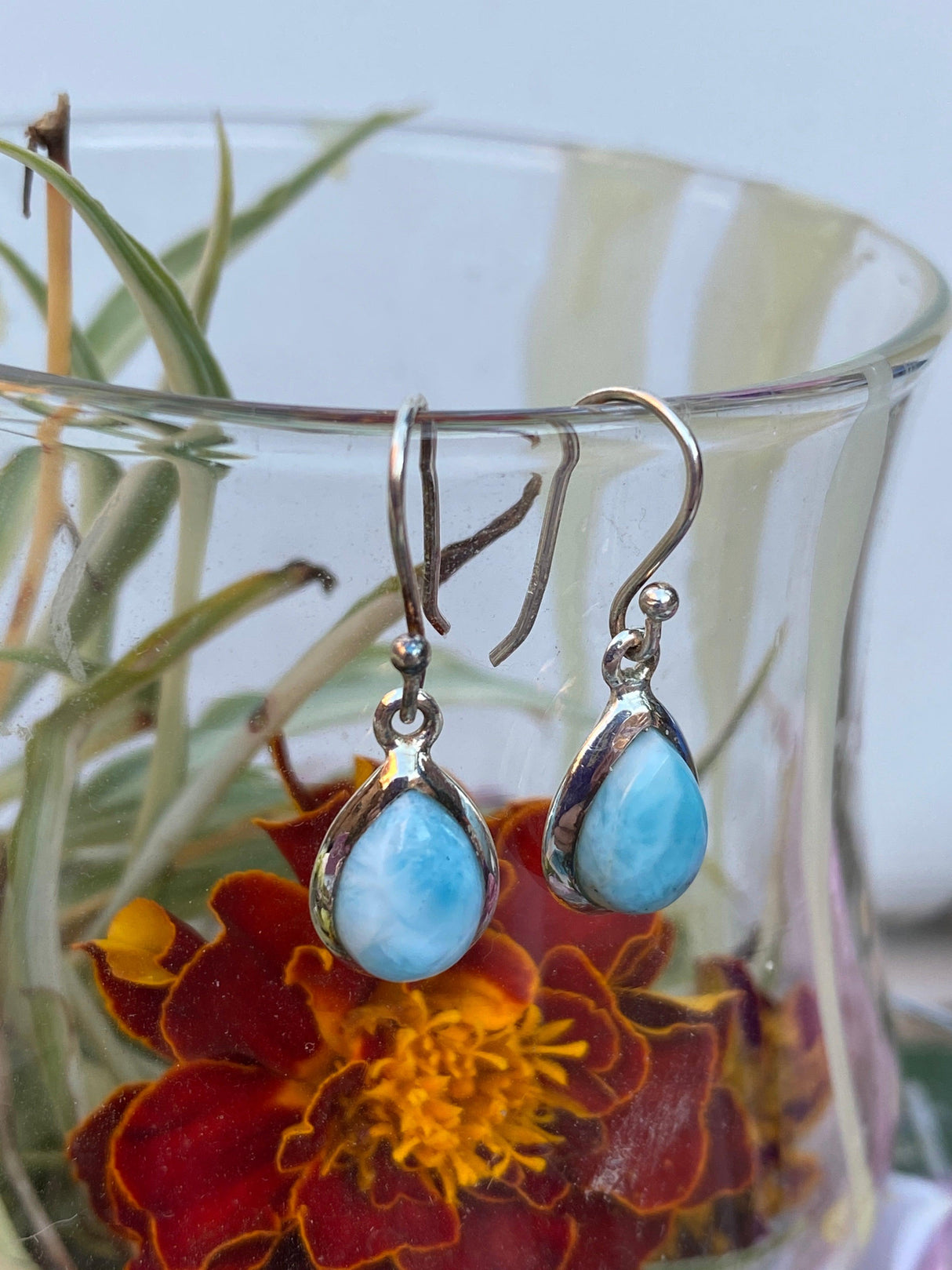 Larimar teardrop cabochon earrings KEGJ592 - Nature's Magick