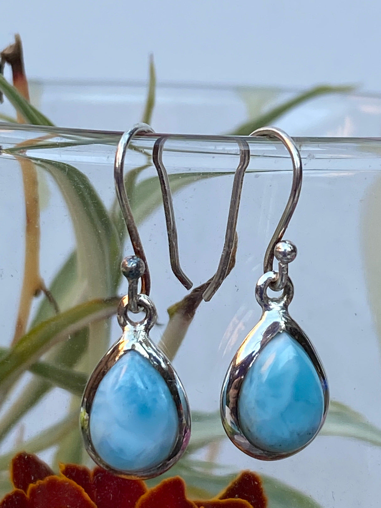 Larimar teardrop cabochon earrings KEGJ592 - Nature's Magick