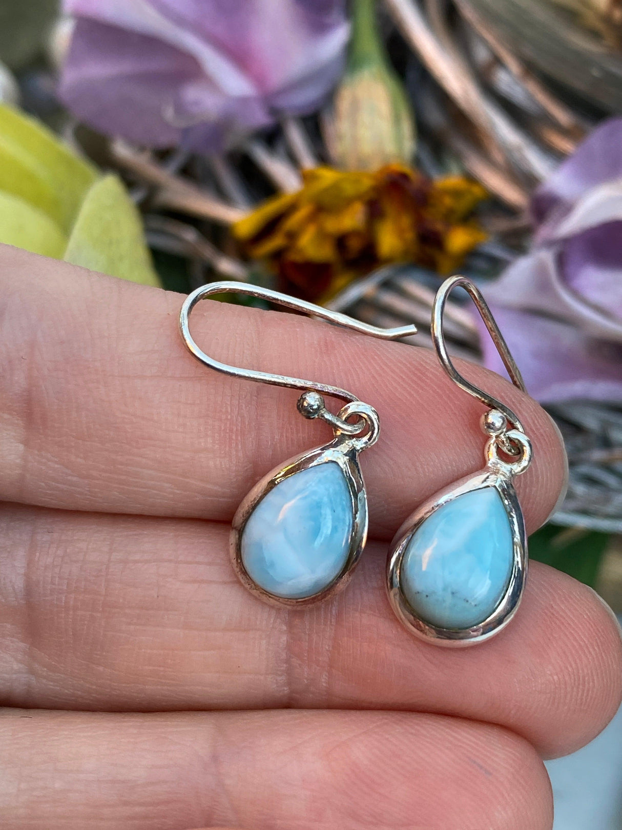 Larimar teardrop cabochon earrings KEGJ592 - Nature's Magick