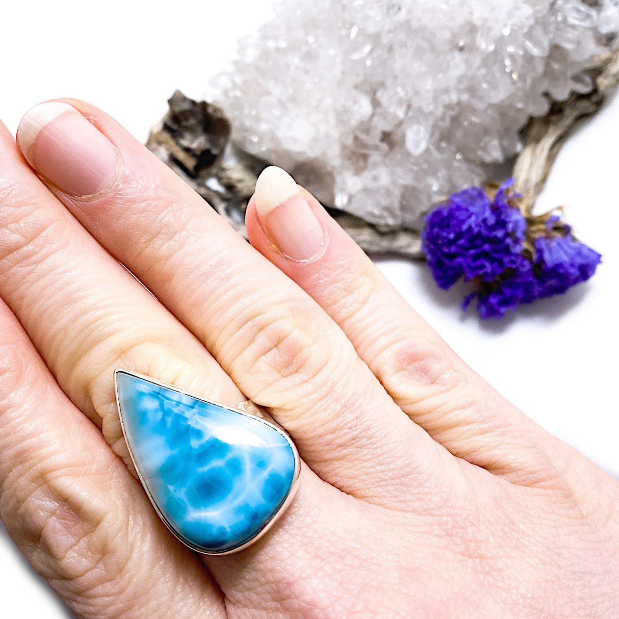 Larimar teardrop ring s.10 KRGJ1381 - Nature's Magick