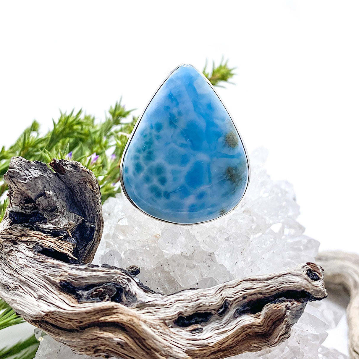 Larimar teardrop ring s.7 KRGJ1379 - Nature's Magick