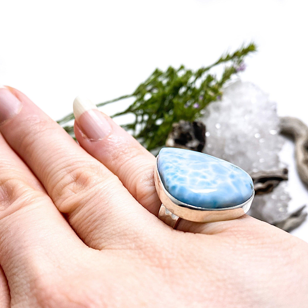 Larimar teardrop ring s.7 KRGJ1379 - Nature's Magick