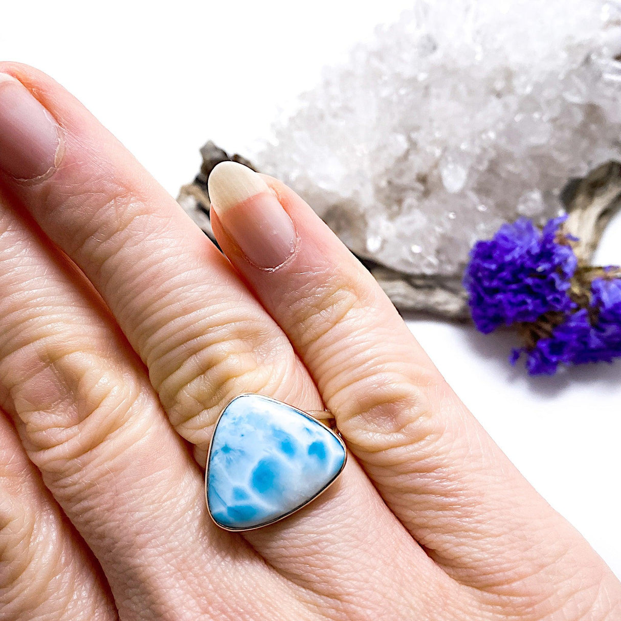 Larimar teardrop ring s.9 KRGJ1366 - Nature's Magick