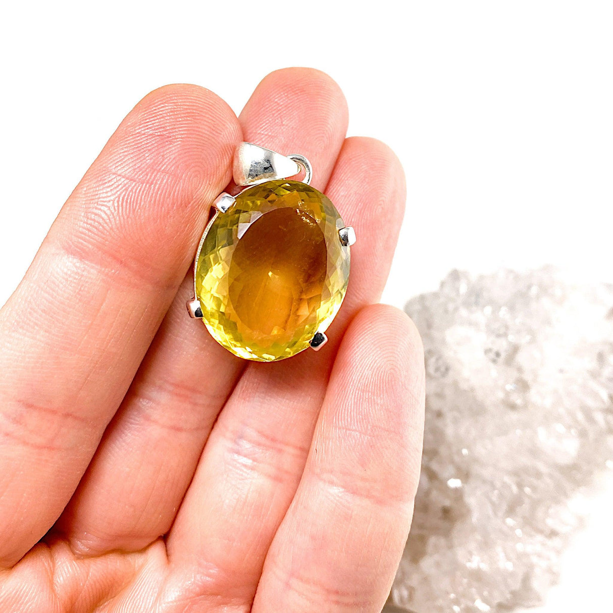 Lemon Quartz oval faceted pendant KPGJ2151 - Nature's Magick