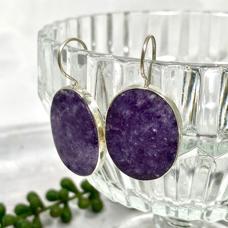 Lepidolite oval fixed hook earrings KEGJ1265 - Nature's Magick