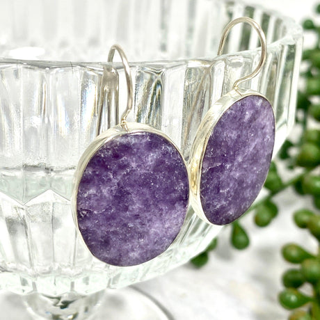 Lepidolite oval fixed hook earrings KEGJ1265 - Nature's Magick