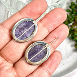 Lepidolite oval fixed hook earrings KEGJ1265 - Nature's Magick