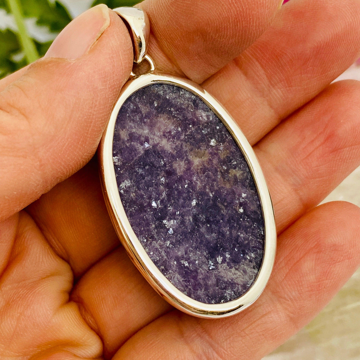 Lepidolite oval pendant KPGJ2744 - Nature's Magick