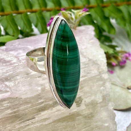 Malachite long marquise cabochon ring s.10 KRGJ945 - Nature's Magick