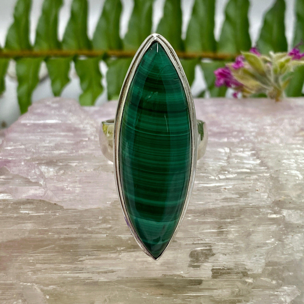 Malachite long marquise cabochon ring s.10 KRGJ945 - Nature's Magick