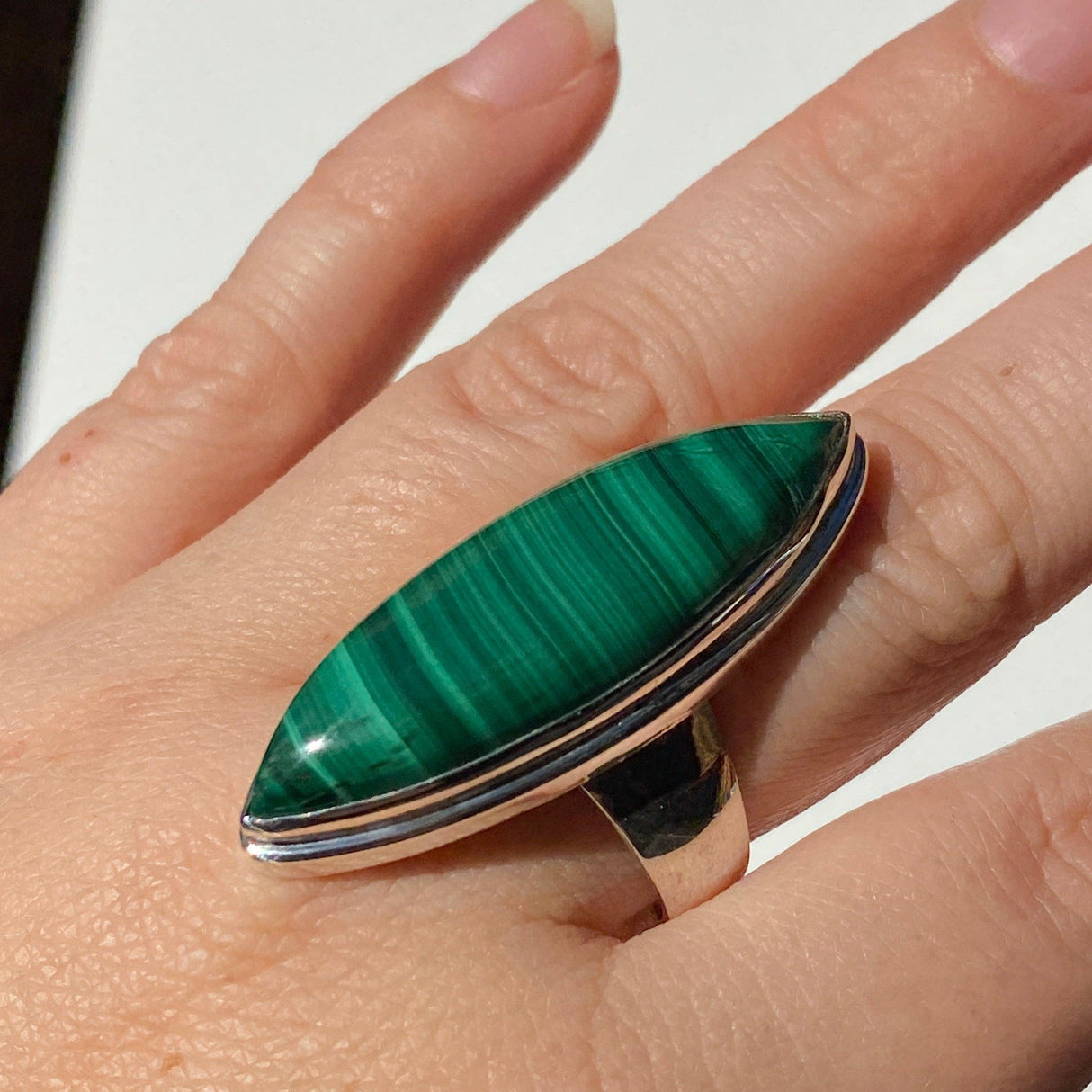 Malachite long marquise cabochon ring s.10 KRGJ945 - Nature's Magick