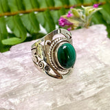 Malachite oval cabochon ring with detailed banding s.6 KRGJ340 - Nature's Magick