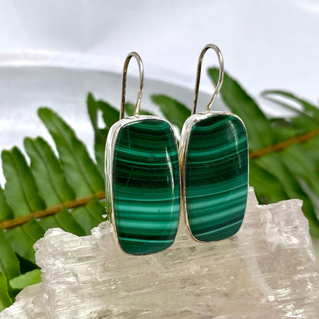 Malachite rectangle fixed hook earrings KEGJ961 - Nature's Magick