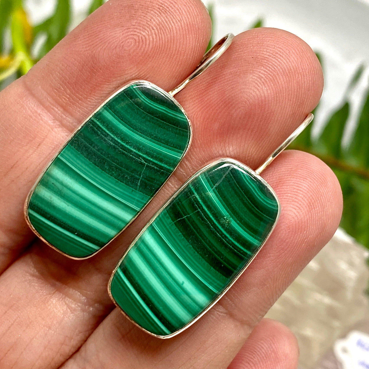 Malachite rectangle fixed hook earrings KEGJ961 - Nature's Magick