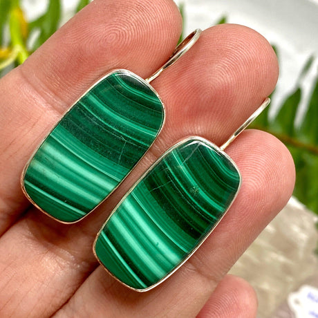 Malachite rectangle fixed hook earrings KEGJ961 - Nature's Magick