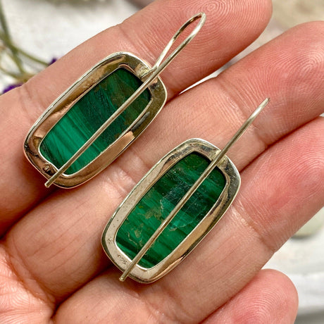 Malachite rectangle fixed hook earrings KEGJ961 - Nature's Magick