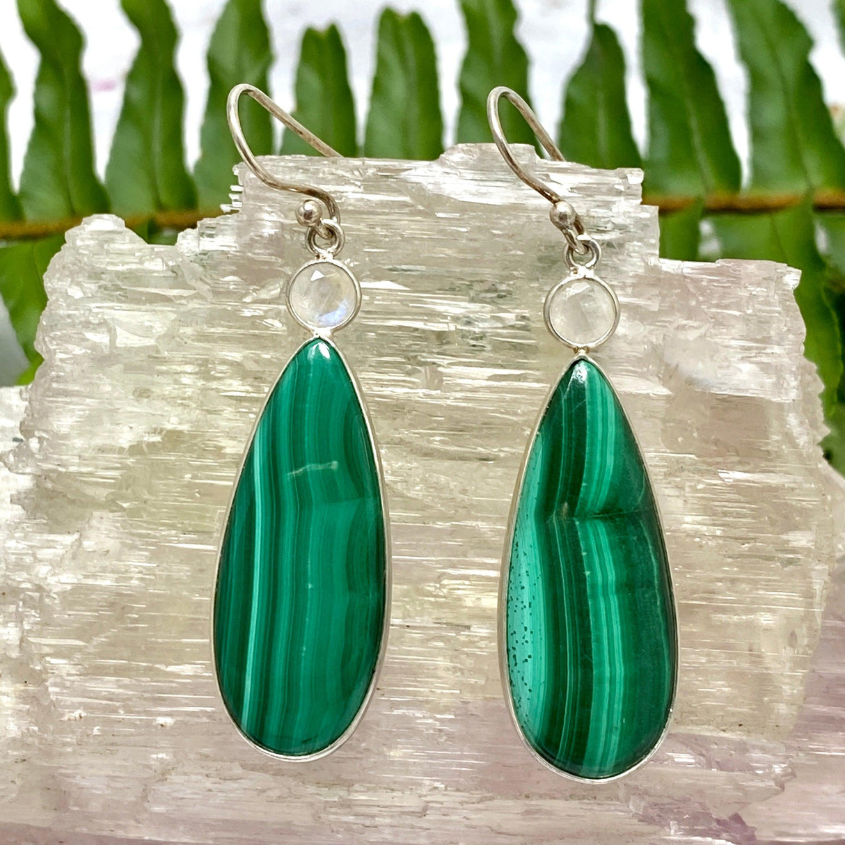 Malachite teardrop cabochon earrings KEGJ736 - Nature's Magick