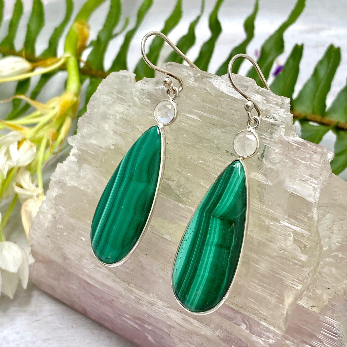 Malachite teardrop cabochon earrings KEGJ736 - Nature's Magick