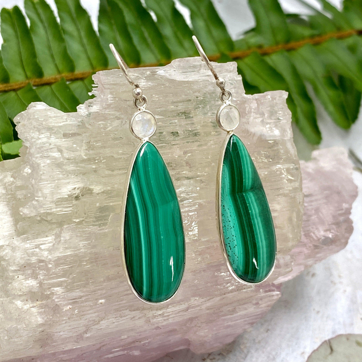 Malachite teardrop cabochon earrings KEGJ736 - Nature's Magick