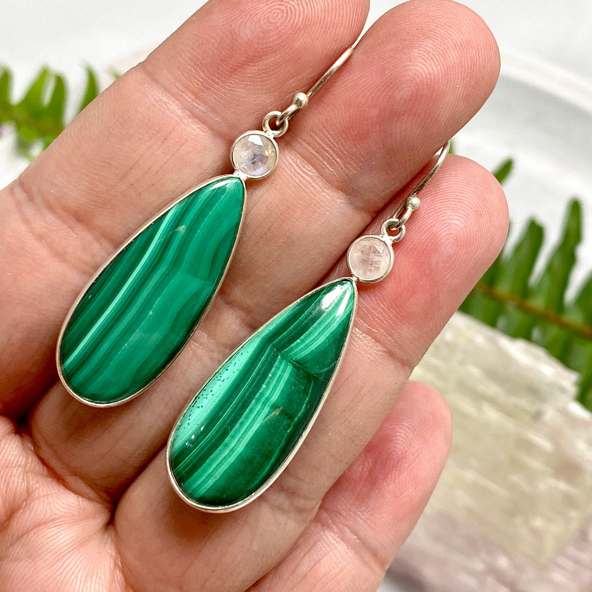 Malachite teardrop cabochon earrings KEGJ736 - Nature's Magick