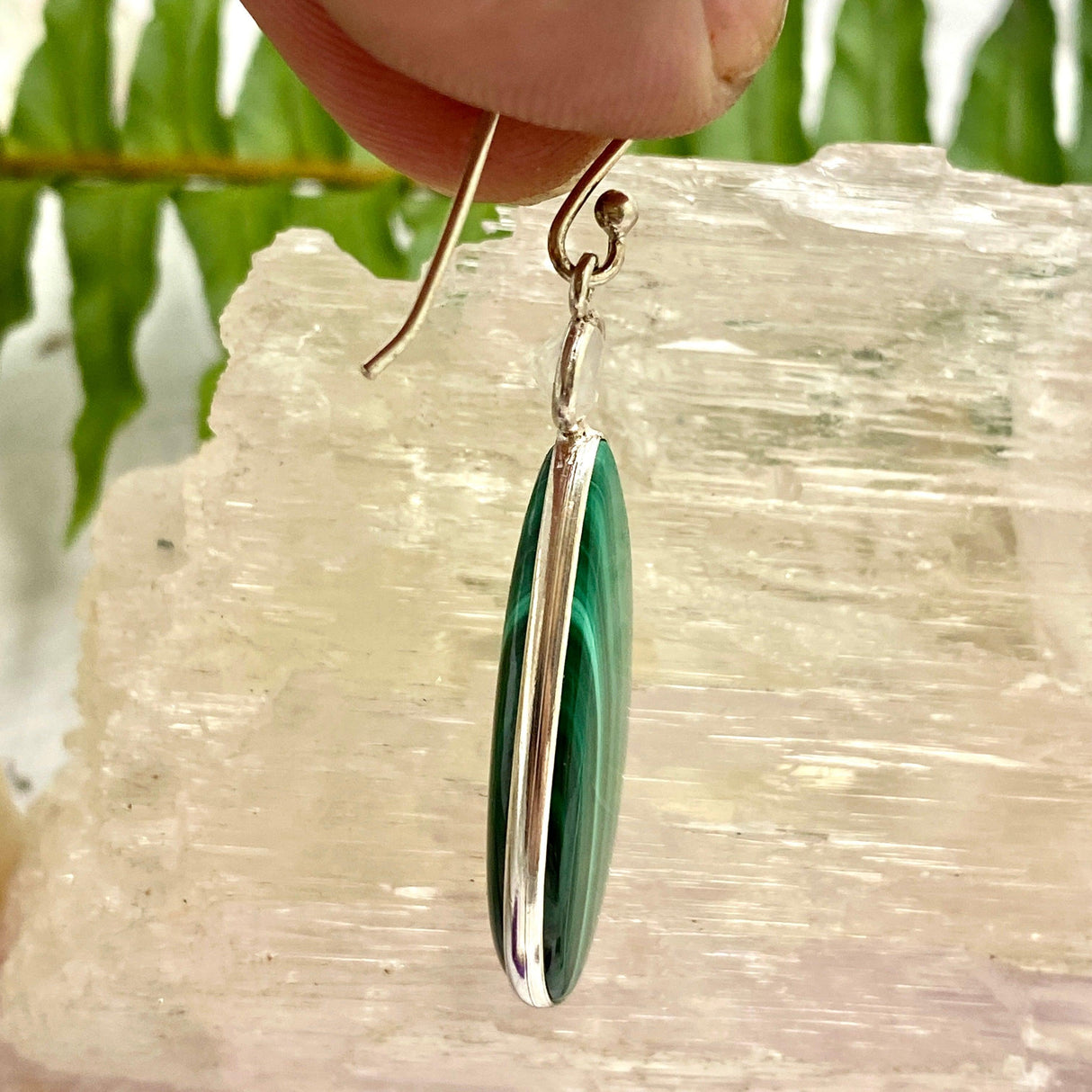 Malachite teardrop cabochon earrings KEGJ736 - Nature's Magick