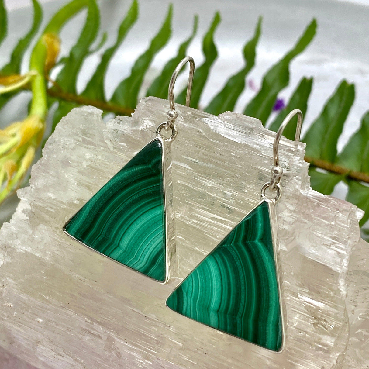 Malachite triangular earrings KEGJ969 - Nature's Magick