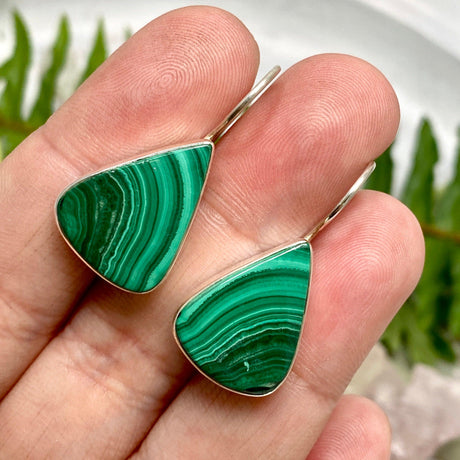 Malachite triangular fixed hook earrings KEGJ968 - Nature's Magick