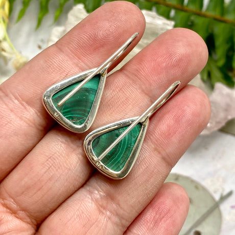 Malachite triangular fixed hook earrings KEGJ968 - Nature's Magick