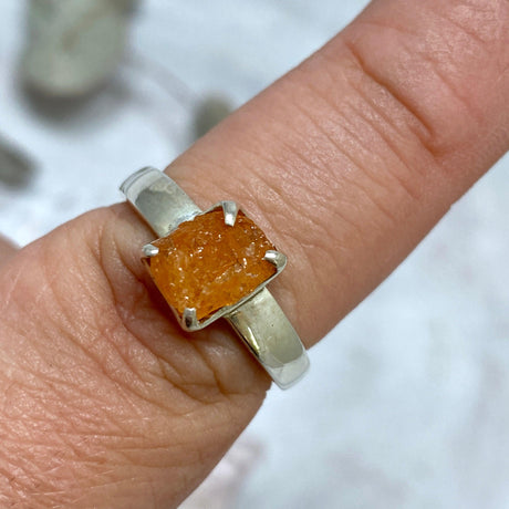 Mandarin Garnet raw ring with claw setting s.8.5 PRGJ213 - Nature's Magick