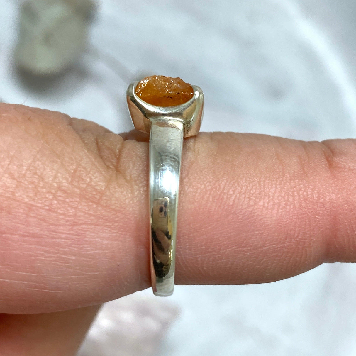 Mandarin Garnet raw ring with claw setting s.8.5 PRGJ213 - Nature's Magick