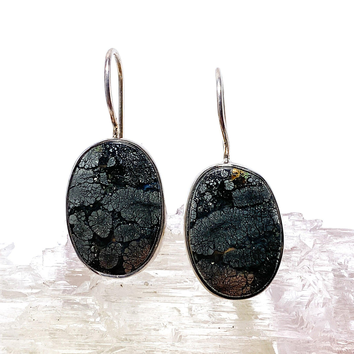 Marcasite in Agate oval cabochon earrings KEGJ79 - Nature's Magick
