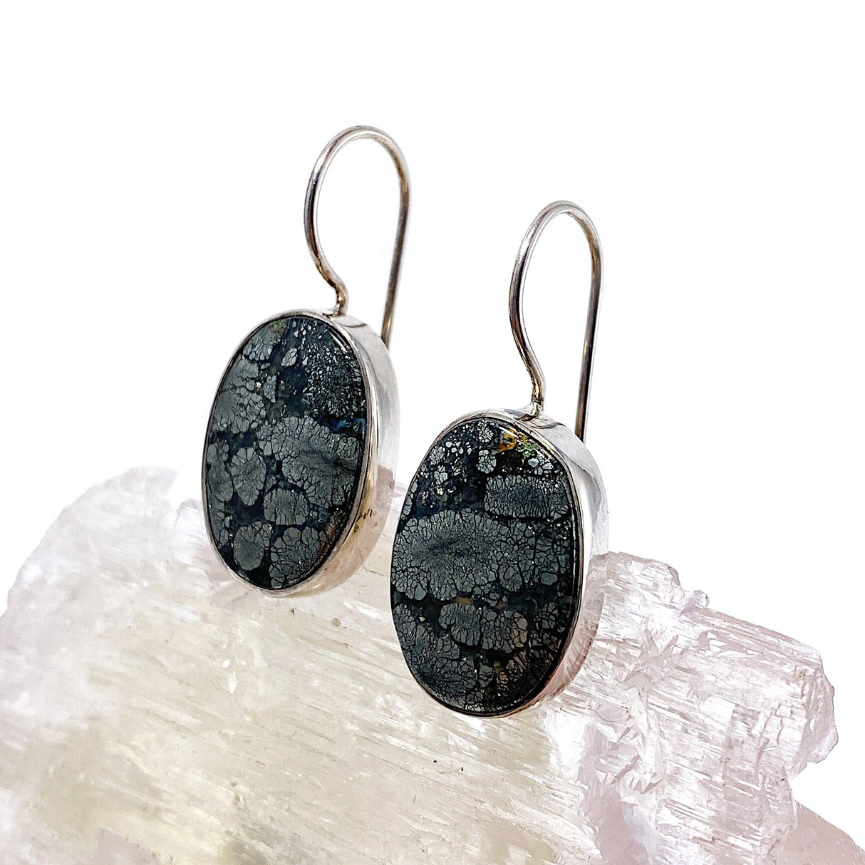 Marcasite in Agate oval cabochon earrings KEGJ79 - Nature's Magick