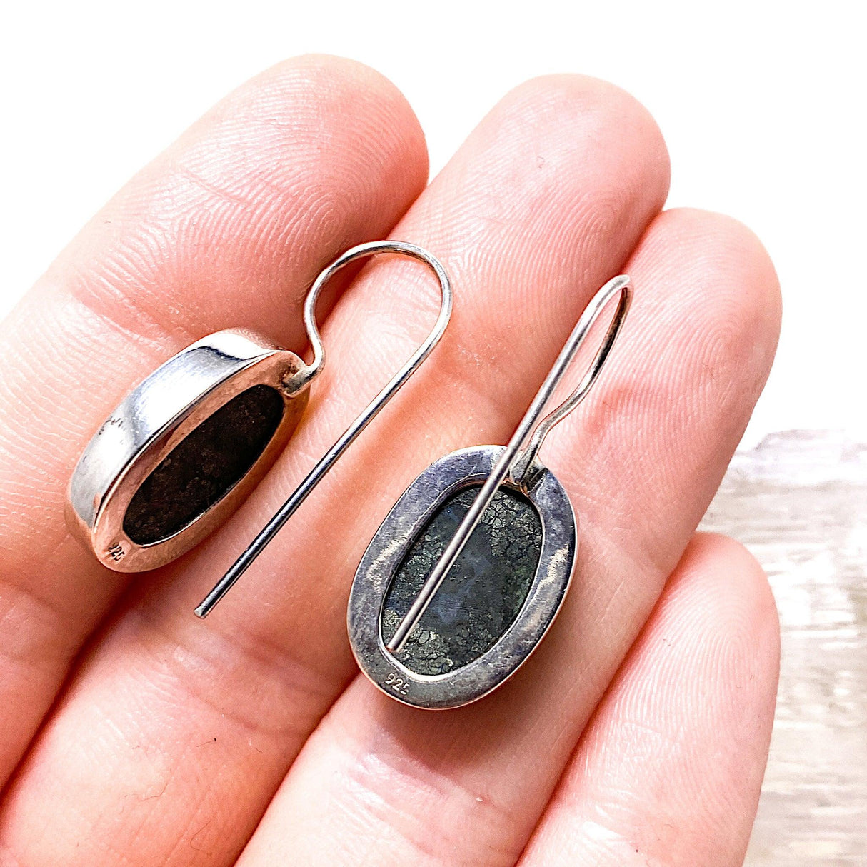 Marcasite in Agate oval cabochon earrings KEGJ79 - Nature's Magick