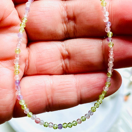 Micro Bead Necklace - Amethyst, Peridot and Lepidocrocite in Quartz - Nature's Magick