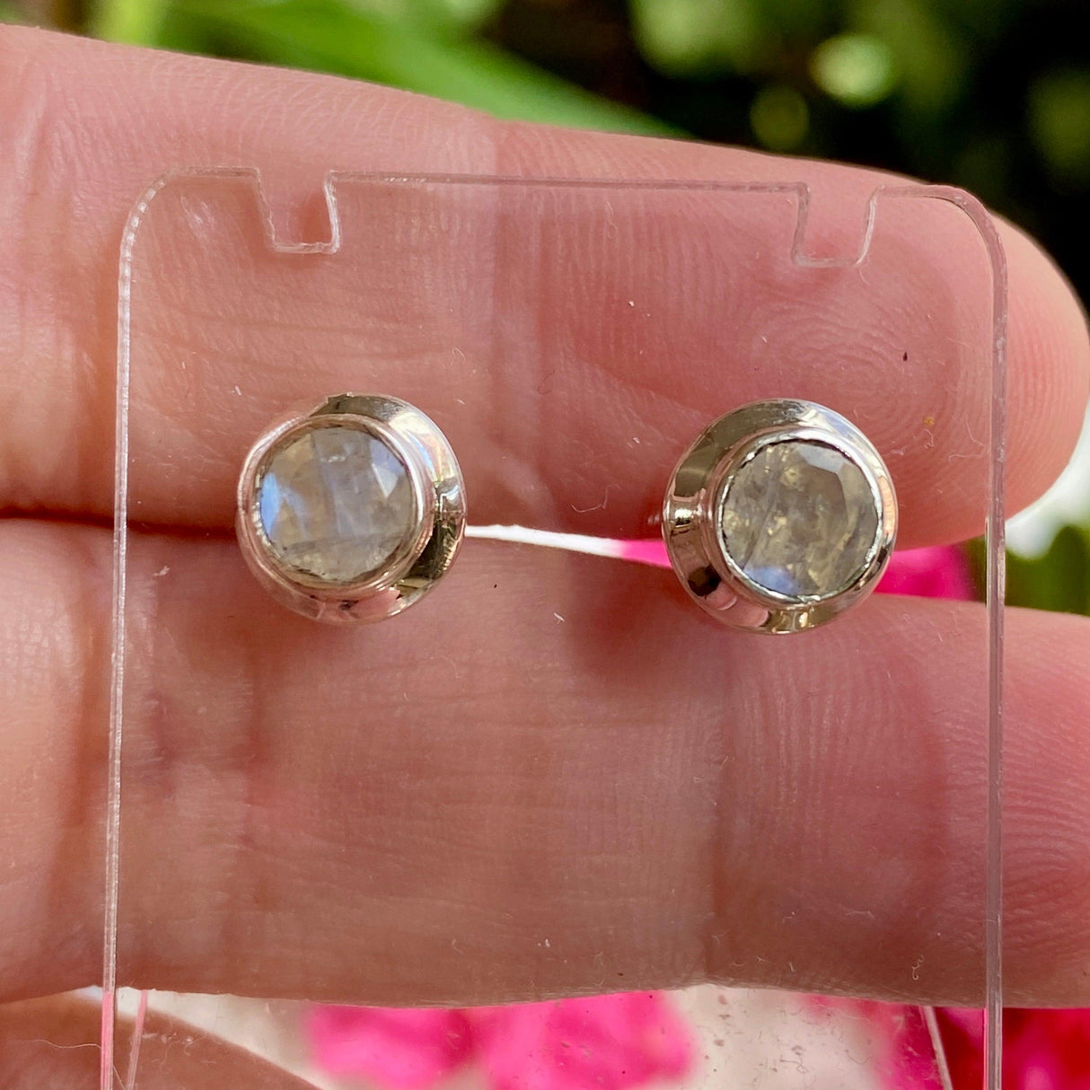 Moonstone round faceted stud earrings KEGJ1085 - Nature's Magick