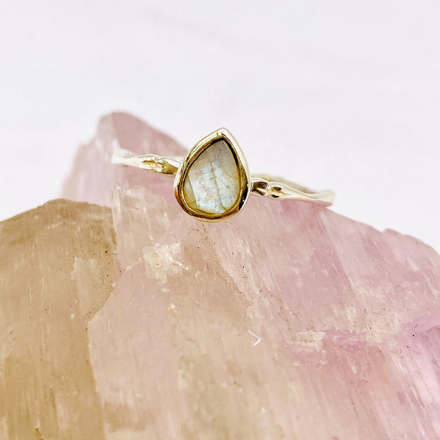 Moonstone Teardrop Faceted Fine Band Ring R3691-MS - Nature's Magick