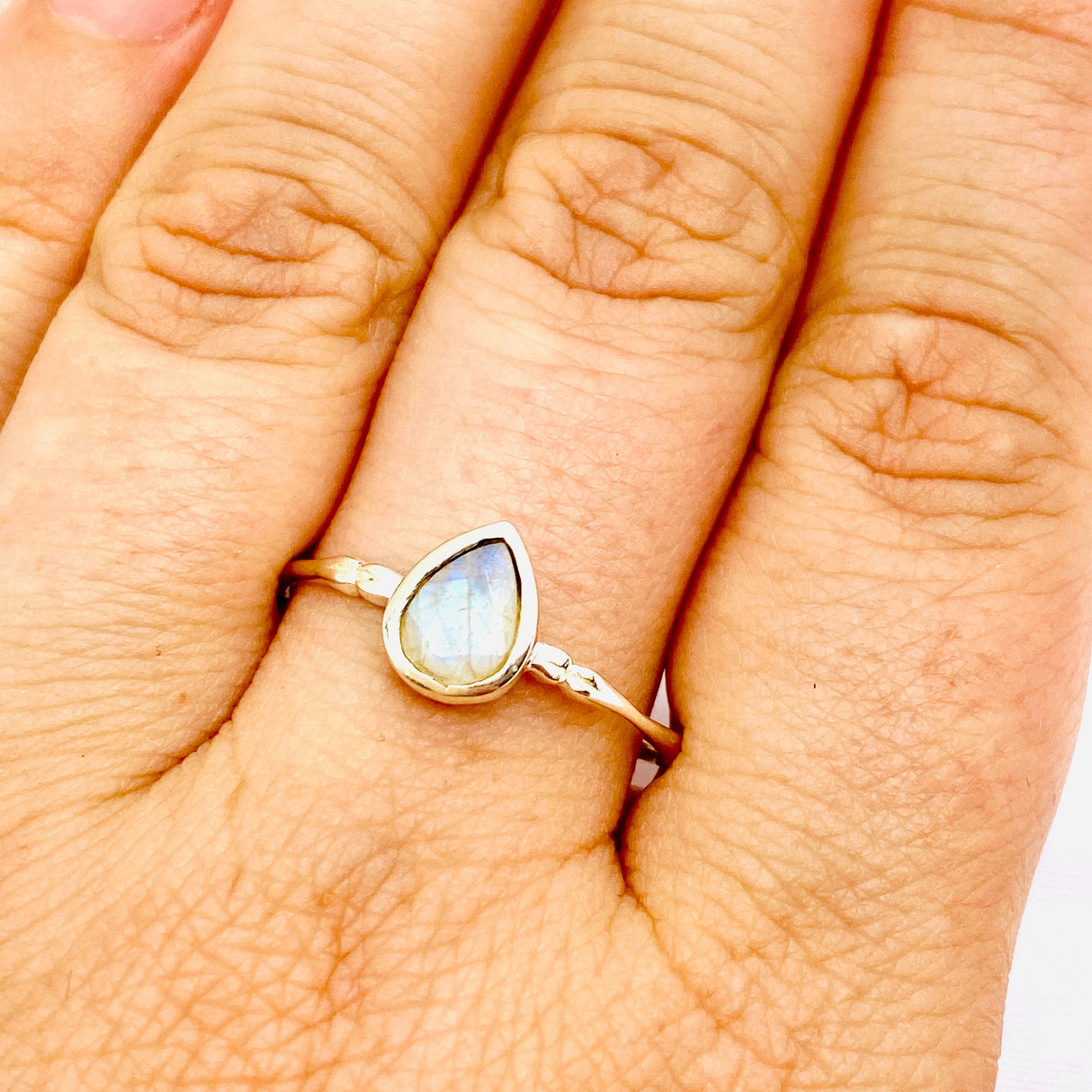 Moonstone Teardrop Faceted Fine Band Ring R3691-MS - Nature's Magick