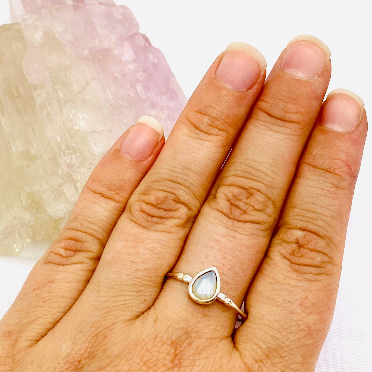 Moonstone Teardrop Faceted Fine Band Ring R3691-MS - Nature's Magick