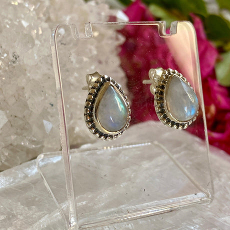 Moonstone teardrop stud earrings KEGJ1193 - Nature's Magick